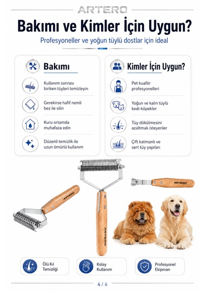 Artero Yako Köpekler İçin Geniş Çift Taraflı Ölü Kıl Toplayıcı Tırmık Tarak