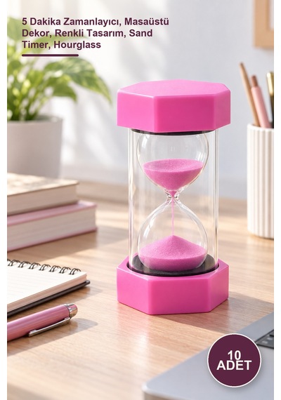 10 Adet Renkli Kum Saati 5 Dakika Zamanlayıcı, Masaüstü Dekor, Renkli Tasarım, Sand Timer, Hourglass Diğer