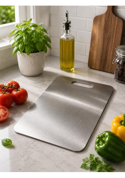 Arvale Metal Kesme Tahtası 34x23 Cm Çift Taraflı Hijyenik Mutfak Sebze Et Meyve Doğrama Panosu Diğer