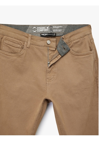 Koton Pamuklu Düz Paça Düğmeli Cepli Chino Pantolon Haki 6wam40114hw Haki