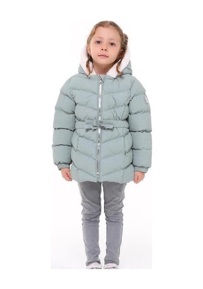 Benitto Kız Çocuk Beli Kemerli İçi Peluş Detaylı Mont-14761 Mint