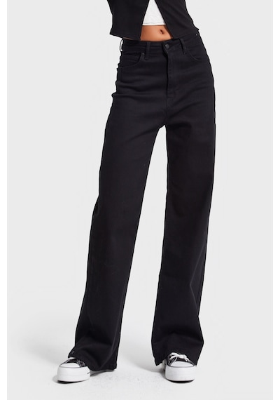 Itsbasic Kadın Siyah Renk 1w5-1 Esnek Likralı Kumaş Wide Leg Fit İç Boy 80cm Denim Jean