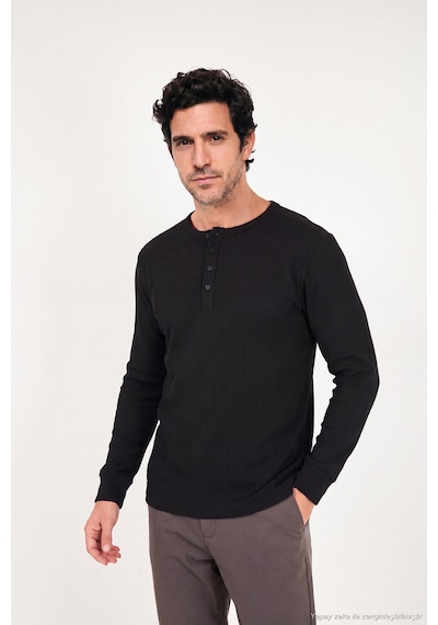 Buratti Pamuklu Regular Fit Düğmeli Bisiklet Yaka Sweat Erkek Sweat 5905852 Siyah