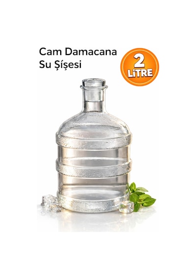 Cam Damacana Sürahi 2 Litre Detoks & Limonata Şişesi, Dekoratif Cam İçecek Dispenseri