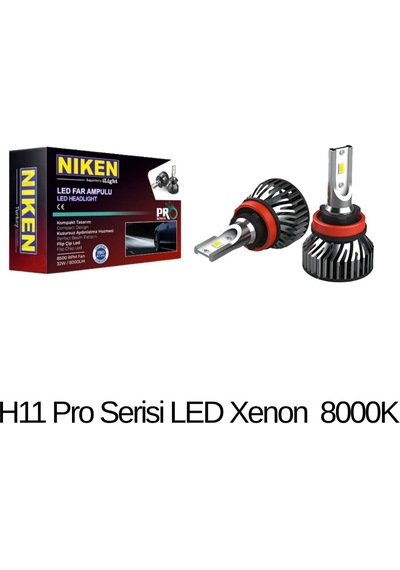 Oto Ampul H11 Led Xenon Far Ampulü 3200 Lümen 6500k Beyaz 32w Ip67 Su Geçirmez Flip Chip Teknoloji 2li Set Niken Pro Seri