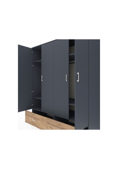 Kronos Gardrop 6 Raflı 2 Çekmeceli 2 Askılı 176x59x221 Antrasit-antrasit/çam Antrasit/çam Kronos Gardrop 6 Raflı 2 Çekmeceli 2 Askılı 176x59x221 Antrasit-antrasit/çam Antrasit/çam