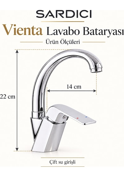 Sardıcı Vienta Lavabo Bataryası Pirinç Gövde Paslanmaz Boru Çift Su Girişli Krom