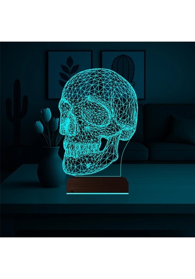 Luvivia Kuru Kafa İskelet 3d Lamba - Masa Gece Lambası V2 Şeffaf