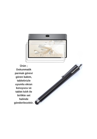 Honor Pad 9 12.1 İnç Uyumlu Kalem Bölmeli Standlı Silikon Kılıf + Ekran Koruyucu + Kalem 3'lü Set Kılıf