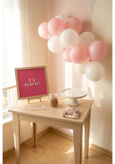 Diş Buğdayı Süsleme Mini Set Kız Pembe Keçe Yazı Panosu Standlı Balon Zincirli Çocuk