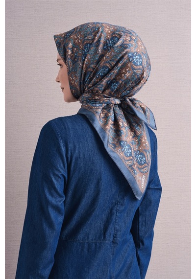 Armine İpek Eşarp 2027 Kış - 9609-34 Mavi Twill