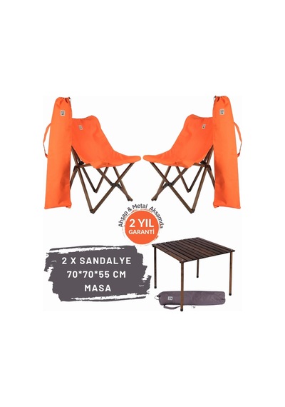 Bag The Joy Ahşap Masa Sandalye Seti Antrasit-turuncu- 70 70 55cm Kahverengi - Turuncu
