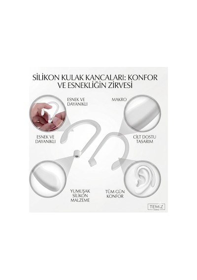 Silikon Kulaklık Kancası 2 Li Set Saplı Bluetooth Kulaklıklar İçin Düşme Önleyici Esnek Kulak Askısı, Spor Ve Günlük Kullanım Beyaz Beyaz