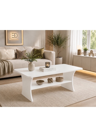 Vera Orta Sehpa, Alt Raflı Orta Sehpa, 100 X 60 Cm, Yükseklik 50 Cm, Kavisli Tasarım, Demonte Beyaz Vera Orta Sehpa, Alt Raflı Orta Sehpa, 100 X 60 Cm, Yükseklik 50 Cm, Kavisli Tasarım, Demonte Beyaz