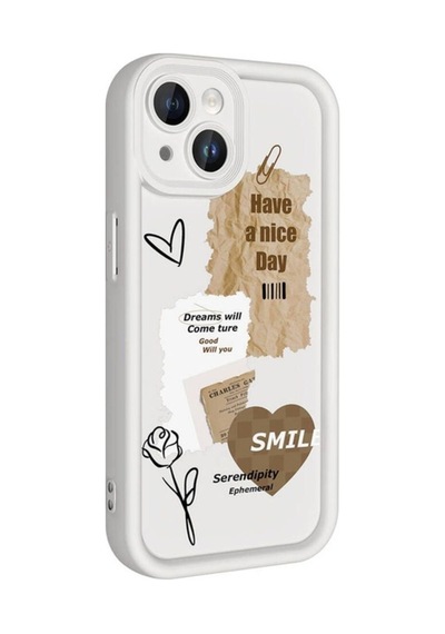 Apple Uyumlu iPhone 14 Kılıf Kamera Korumalı Baskılı Arka Yüzey Zore Klas Kapak Beyaz