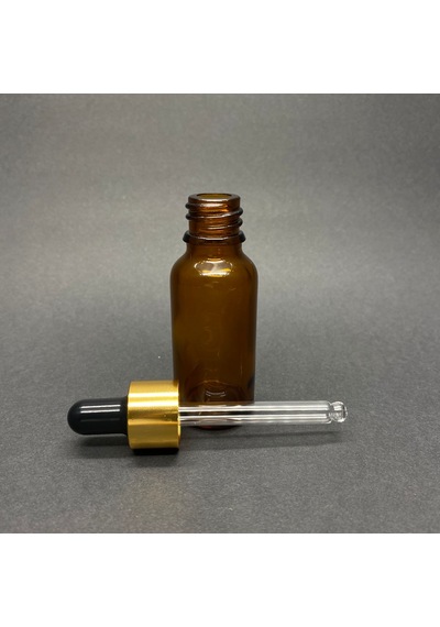 Amber Cam Damlalıklı Şişe Gold Metalik Kapak  20 ML