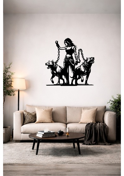 Led Işıklı Güçlü Zincirli Kadın Ve Kurt Köpek Figürlü Tablo Dekoratif Gece Lambası Sarı - 825805816 Sarı
