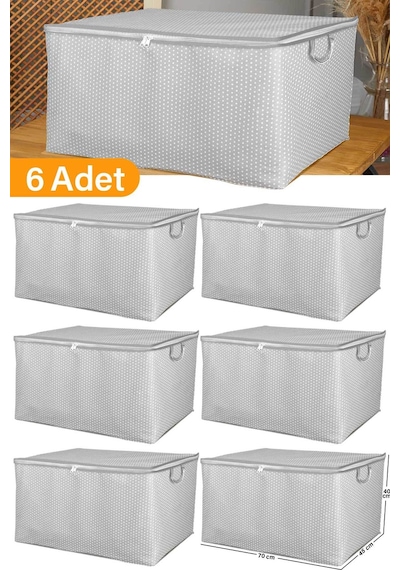 Serstil 6 Adet - Maxi Boy Gri Benekli Yastık / Battaniye Hurcu - 70x45x40 Cm Beyaz