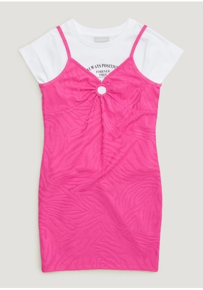 Kız Çocuk Askılı Elbise Takım  KT01684 Pembe