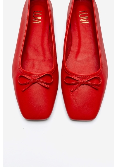 Luvishoes Sosa Kırmızı Cilt Hakiki Deri Küt Burunlu Fiyonklu Kadın Babet Ayakkabı