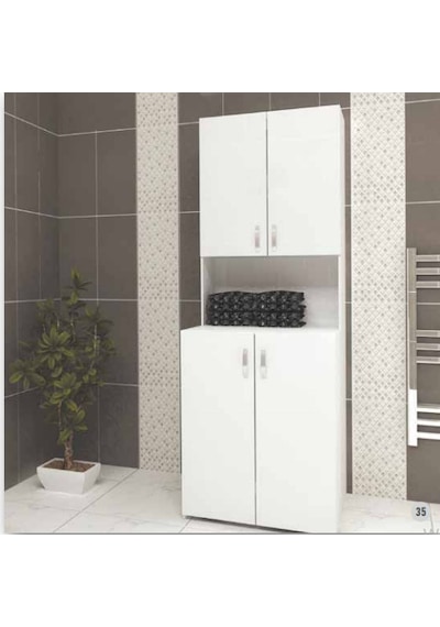 Özce Banyo Kapaklı Çamaşır Makinesi Dolabı Beyaz