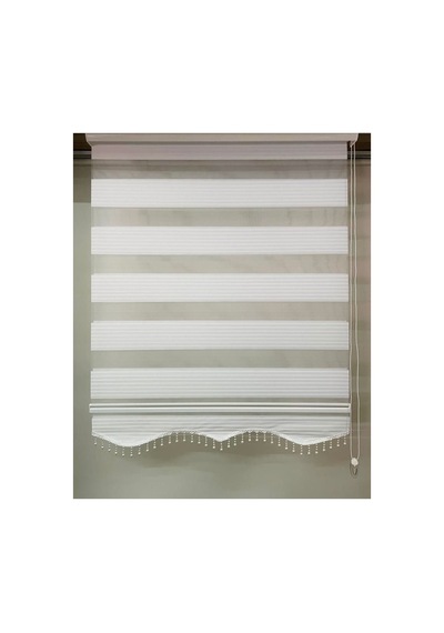Ekru Boncuklu Pliseli Zebra Stor Perde Ekru - 97807077 Ekru