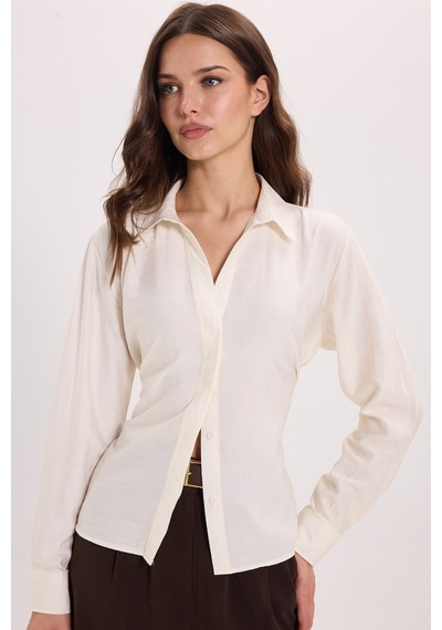Tudors Kadın Slim Fit Dar Kesim Bel Ve Sırt Bağlamalı Ekru Gömlek-52081