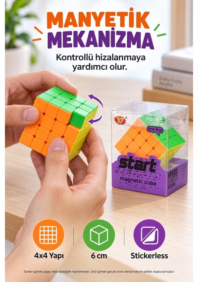 Manyetik 4x4 Zeka Küpü Young Joe Magic Start Hız Küpü Stickerless Renkli Akıcı Dönüş 6 Cm