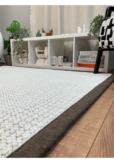 Kumaş Bordür Gri Bukle Antrasit Bordür Halı Salon Koridor Mutfak Çocuk Odası Halısı Kilim S267 Beyaz-kahve Kahve