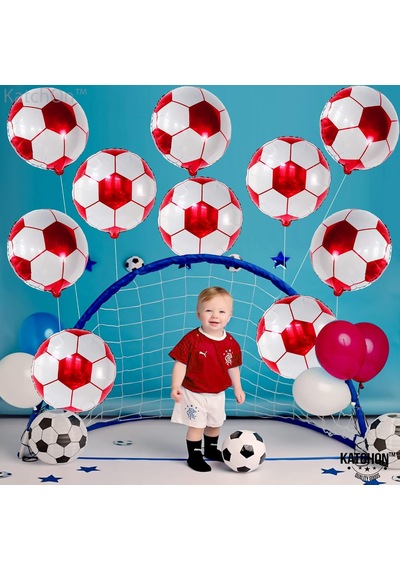 Kırmızı Beyaz Baskılı Futbol Topu Folyo Balon 18 İnç Kırmızı
