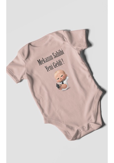Mekanın Sahibi Yeni Geldi Baskılı Bebek Zıbını Çıtçıtlı Body 8 Renk %100 Pamuk Kısa Kol Pastel Pembe