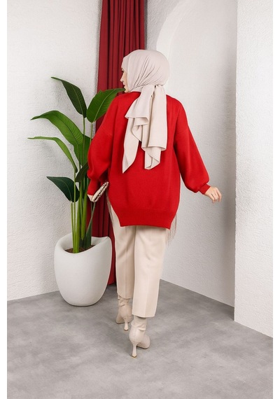 Hira Life Fashion Kadın Testtür Giyim Bisiklet Yaka Yırtmaçı Taşlı Ve Balon Kollu Oversize Şık Triko Tunik Kırmızı Kırmızı Hira Life Fashion Kadın Testtür Giyim Bisiklet Yaka Yırtmaçı Taşlı Ve Balon Kollu Oversize Şık Triko Tunik Kırmızı Kırmızı
