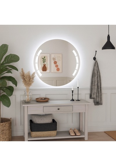 60x60 Cm Aurora Segment Led Segment Aydınlatmalı Yuvarlak Ayna Beyaz Işık 6500k Işık 6500k Beyaz