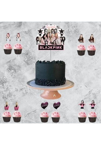 Black Pink Cake Topper Set Pasta Seti 20 Kürdan 25 Kek Kalıbı 1 Pasta Üstü Büyük Doğum Günü Pasta Süsü +3
