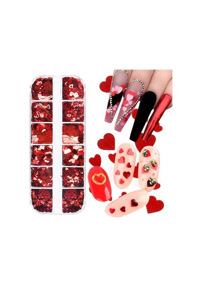 Kırmızı Tırnak Süsleme Folyo Pulları Kalp Dizayn Nail Art