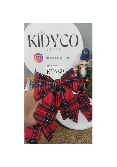 Ekoseli Büyük Boy Fiyonk Toka Kırmızı