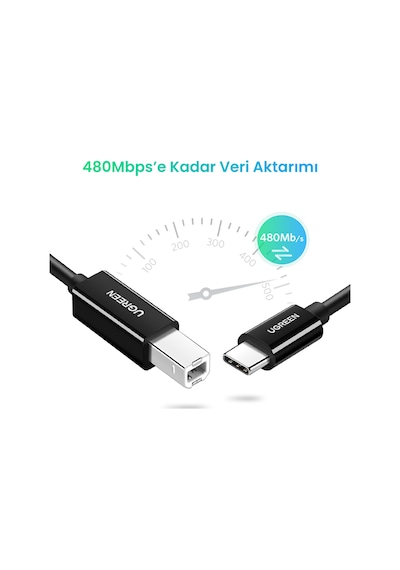 Ugreen Usb Type-c To Usb B Yazıcı Kablosu 2 Metre Siyah, 50446
