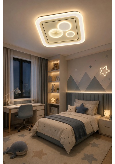 Modern Kare Avize 3 Renk Işık Salon Oturma Odası Yatak Odası Beyaz Dekoratif Tavan Avizesi 100w Led 50 Cm