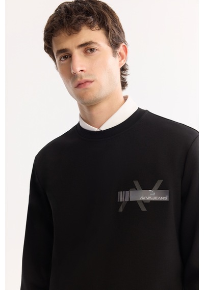 Avva Erkek Siyah Bisiklet Yaka Pamuklu Bi-stretch Baskılı Regular Fit Sweatshirt A52y1260