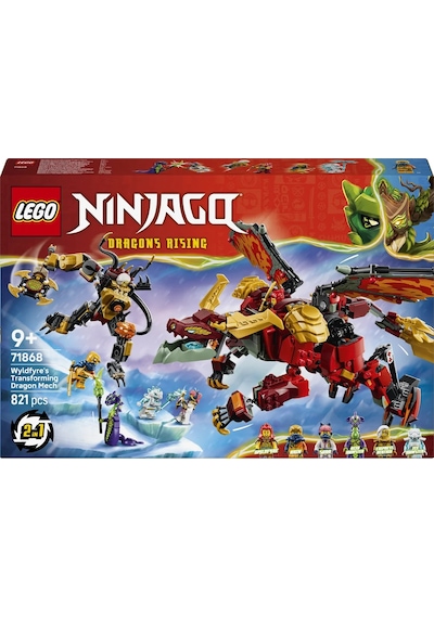 LEGO® NINJAGO® Wyldfyre'ın Dönüşen Ejderha Robotu 71868 - 9 Yaş Üzeri Çocuklar için Ejderha Figürü Oyuncak Yapım Seti (821 Parça)