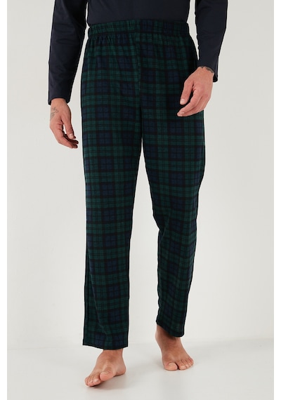 Buratti Ekoseli Regular Fit Yüksek Bel Cepli Bisiklet Yaka Erkek Pijama Takımı 6574002 Lacivert