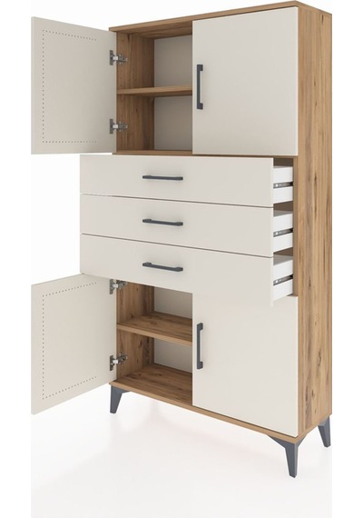 Arges Dolap 3 Raflı 3 Çekmeceli 4 Kapaklı 88x30x163 Çam-aytaşı Atlas Çam