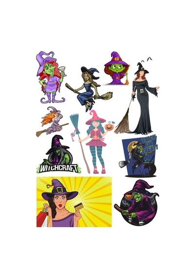 Cadı Sticker Set-4 10 Parça Telefon, Tablet, Defter, Laptop Sticker