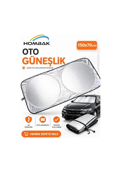 Katlanabilir Araç Ön Cam Güneşliği 150x70 Cm Isı Yansıtıcı Büyük Boy Tüm Araçlara Uygun