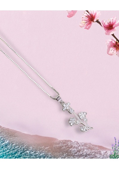 Brezza Lusso Jewelry  Zirkon Taşlı Pırlanta Model Çiçek Dalı Kadın Gümüş Kolye 45 CM 45 CM
