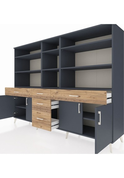 Hyperion Dolap 11 Raflı 5 Çekmeceli 4 Kapaklı 220x44x163 Antrasit Antrasit-antrasit/çam Hyperion Dolap 11 Raflı 5 Çekmeceli 4 Kapaklı 220x44x163 Antrasit Antrasit-antrasit/çam
