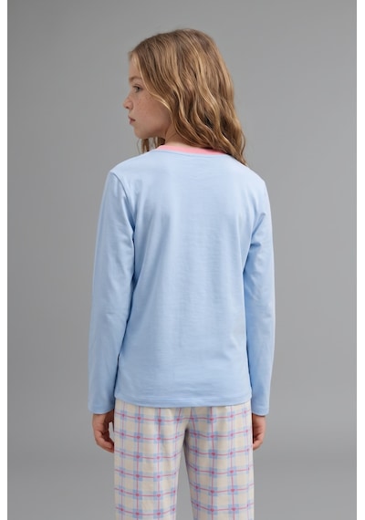 Defacto Uzun Kollu Kalp Baskılı Kareli Alt 2li Pijama Takımı Kız Çocuk I2284a826aube791 Mavi-be791