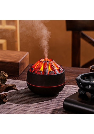 Ultrasonik Hava Nemlendirici Aroma Difüzörü Led Işıklı 300ml Buhar Makinesi Koku Yayıcı Oda Nemlendirici Ateş Efektli 001
