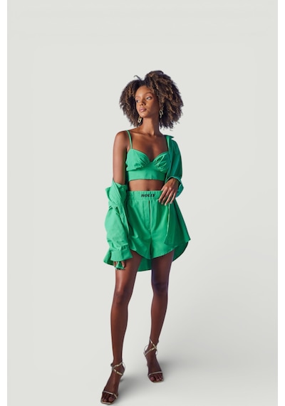 Holly Lolly Oversize Model Düğme Kapamalı Leti Gömlek Yeşil