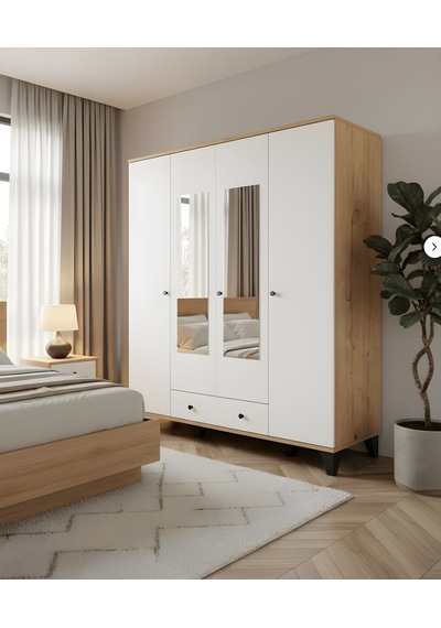 Vento Modern 4 Kapaklı Aynalı Fonksiyonel Yatak Odası & Genç Odası Elbise Dolabı - Safir Meşe Safir Meşe Vento Modern 4 Kapaklı Aynalı Fonksiyonel Yatak Odası & Genç Odası Elbise Dolabı - Safir Meşe Safir Meşe